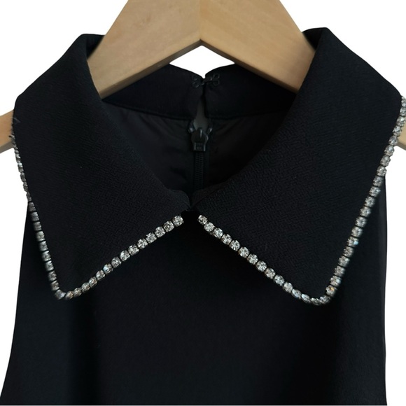 TRINA TURK Little Black Dress w Rhinestone Trimmed Collar | Sleeveless Sheath 0 - Picture 2 of 9